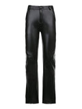 Ouzey Spring Autumn Long Black Loose Casual Soft Faux Leather Straight Pants Men Cool Unisex Clothing Korean Fashion 2025