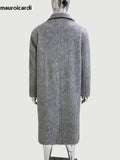 Ouzey Mens Winter Coats Double Breasted Loose Casual Warm Thick Long Grey Luxury Elegant Chic Woolen Overcoat Men 2025