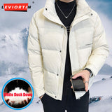 Ouzey Men's Lightweight Short Down Jacket Fall Winter Trendy Handsome Stand Up Collar White Duck Down Warm Thick Jacket Male Sportwear