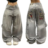 Ouzey dandys world Streetwear American Retro New Fashion Print Baggy Jeans Men's And Women's Y2K Harajuku Hip-Hop Gothic Casual Joker Wide Trousers