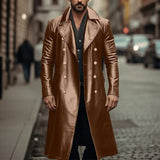 Ouzey New Style Autumn/Winter Men's Long Fashion European And American Plus Size Leather Jacket Double Row Button PU Overcoat