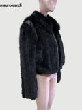 Ouzey Autumn Winter Short Black Thickened Warm Hairy Shaggy Pu leather Patchwork Faux Fox Fur Coat Women Fluffy Jacket