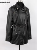 Ouzey Spring Autumn Black Soft Pu Leather Moto & Biker Jacket Women with Zipper Loose Cool Handsome European Fashion 2025