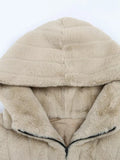 Ouzey Winter Long Thick Warm Striped Fluffy Faux Fur Coat Women with Drawstring Waist and Hood Zip Up Furry Overcoat 2025