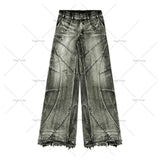 Ouzey dandys world High Street Retro Washed Tie-Dye Distressed Jeans Men Women American Hip-Hop Rap High Waist Loose Jeans Casual Straight Pants