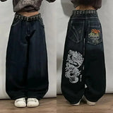 Ouzey dandys world Streetwear American Retro New Fashion Print Baggy Jeans Men's And Women's Y2K Harajuku Hip-Hop Gothic Casual Joker Wide Trousers