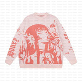 Ouzey Japanese Anime Knity2k Second Dimension Streetwear Sweater Fashionable Jacquard Warm Pullover Shirt Men Women's Long Sleeve Top