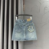 Ouzey Street Personality Pocket Stitching Star Denim Skirt Female Y2K Summer New Slim High Waist Hot Girl A-bag Hip Skirt Pants Skirt