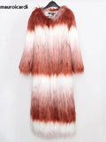 Ouzey Spring Winter Long Colorful Shaggy Hairy Fluffy Gradient Warm Soft Faux Fur Coat Women O Neck Furry Overcoat 2025