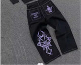 Ouzey Streetwear American Jeans Y2K Pants Harajuku Gothic Hip Hop Letter Graphic Print Baggy Jeans Black Pants Women Wide Leg Trousers