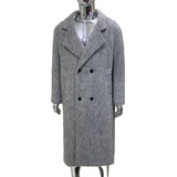 Ouzey Mens Winter Coats Double Breasted Loose Casual Warm Thick Long Grey Luxury Elegant Chic Woolen Overcoat Men 2025