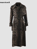 Ouzey Spring Extra Long Oversized Flowy Thin Soft Colorful Leopard Print Trench Coat for Women Luxury Designer Clothes