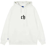 Ouzey American high street CH letter hooded sweatshirt men's hip-hop fashion brand autumn and winter plus velvet loose couple's jacket