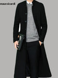 Ouzey Autumn Winter Long Fitted Black Thick Warm Soft Wool & Blends Coat Men Single Breasted Luxury Designer Overcoat 2025