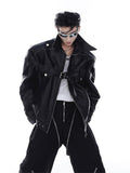 Ouzey Spring Autumn Cool Stylish Oversized White Black Faux Leather Jacket Men Zip Up Luxury Designer Emo Clothes 2025