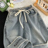 Ouzey Yellow mud denim shorts men's trendy brand hand some American retro washed workwear style loose casual casual mid-length pants