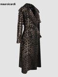 Ouzey Spring Extra Long Oversized Flowy Thin Soft Colorful Leopard Print Trench Coat for Women Luxury Designer Clothes