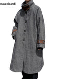 Ouzey Autumn Winter Long Oversized Cool Warm Herringbone Woolen Trench Coat Men Single Breasted Loose European Fashion