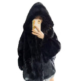 Ouzey Winter Oversized Black Warm Shaggy Hairy Faux Fox Fur Coat Women with Hood Bat Sleeved White Korean Fashion 2025