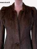 Ouzey Autumn Winter Short Brown Warm Soft Fitted Faux Mink Fur Blazer Women Elegant Luxury Chic Skirted Fluffy Jacket Coat