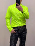 Ouzey Spring Autumn Cool Fitted Black Pink Yellow Shiny Reflective Stretchy Faux Leather Shirt Jacket Men Emo Clothes 2025