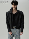 Ouzey Spring Autumn Handsome Cool Short Matte Black Vintage Pu Leather Jacket Men Zipper Luxury Designer Clothes 2025