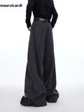 Ouzey Autumn Long Black Loose Warm Casual Flowy Wide Leg Woolen Pants Men High Waist Luxury Designer Korean Clothes 2025