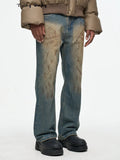 Ouzey Retro Washed Mud Dyed Wasteland Style Jeans for Men Y2k Hombre Distressed Dirty Jeans Unisex