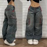 Ouzey 2024 The New American Retro Washed Wide-leg Jeans Female Y2K Hip-hop Street Jeans with A Drooping Waist in The Spring and Autumn