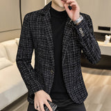 Ouzey 2024 Autumn And Winter New Checkered Long sleeved Small Suit Men's Korean Edition Handsome Youth Fashion Versatile Trendy Coat