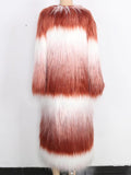 Ouzey Spring Winter Long Colorful Shaggy Hairy Fluffy Gradient Warm Soft Faux Fur Coat Women O Neck Furry Overcoat 2025