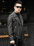 Ouzey Spring Autumn Short Cool Black Leather Biker Jacket Men Zipper Long Sleeve Belt Plus Size European Fashion 4xl 5xl