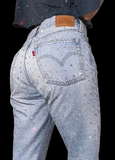 Ouzey Y2K Fashion Jeans Men Women Harajuku  Vintage Light Blue Baggy Jeans Gothic Casual Trousers Colorful Rhinestone Straight Pants