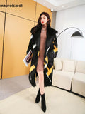 Ouzey Winter Long Colorful Shaggy Hairy Thick Warm Faux Fur Coat Women Sashes Elegant Multicolored Luxury Furry Overcoat