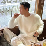 Ouzey Mohair Sweaters Men Korean Thicken Warm Knitting Autumn Winter Loose Casual Long Sleeve Pullovers Fleece Streetwear