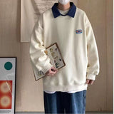 Ouzey Polo collar sweatshirt men's fashion brand spring and autumn jacket fake two-piece ins Hong Kong style versatile loose teenagers