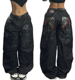 Ouzey dandys world American Hip-hop Retro Loose Jeans Women's Y2K New Tide Harajuku High Waist Wide leg Pants Gothic Wide Pants Street Pants Male