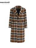 Ouzey Autumn Winter Oversized Long Thick Warm Colorful Plaid Wool & Blends Coat Men Loose Runway European Fashion 2025