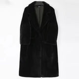 Ouzey Spring Winter White Faux Fur Coccon Coat Women with 3/4 Sleeve Warm Thick Black Loose Casual Soft Fluffy Jacket 2025