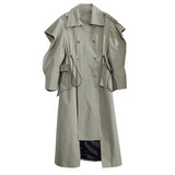 Ouzey Spring Long Oversized Elegant Ruffled Trench Coat for Women Double Breasted Luxury Designer Overcoat Runway Fashion