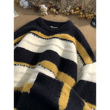 Ouzey Striped contrast sweater for men in autumn and winter, retro pullover sweater, trendy brand, loose, lazy style, high-end y2k top