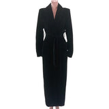 Ouzey Spring Black Long Soft Velvet Trench Coat for Women Shawl Collar Sashes Elegant Luxury Designer Clothes Overcoat