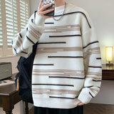 Ouzey Sweater men's autumn and winter new thickened warm striped bottoming sweater trendy brand lazy wind sweater jacket men clothing