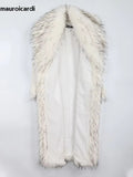 Ouzey Winter Long White Thick Warm Luxury Elegant Fluffy Faux Fur Coat Women with Fake Fox Fur Trim Sashes Furry Overcoat