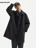 Ouzey Autumn Winter Long Warm Thickened Loose Casual Wool Blends Coat Men Single Breasted Luxury Japanese Style Fashion