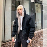 Ouzey dandys world Cleanfit American Retro Large Fur Collar Jacket Men Thickened Baggy Cotton Streetwear Trend Hip-hop Harajuku Y2K Leather Jacket