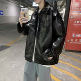 Ouzey 2024 Korean Trendy Autumn New Men's Trench Casual Leather Jacket Blazer Couple Loose Fashion Streetwear Harajuku Style