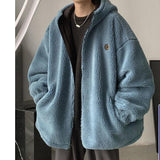 Ouzey Loose and trendy men's cardigan hooded sweatshirt 2025 Korean style plus velvet large size loose sherpa jacket men clothing top