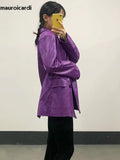 Ouzey Spring Loose Matte Purple Crocodile Print Faux Leather Blazer Women Double Breasted Loose Casual Fall Clothes 2025