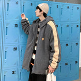 Ouzey Autumn Winter Lamb Wool Jacket Loose-fit Versatile Korean Trendy Fleece-lined Thickened Hooded Cotton Coat For Men